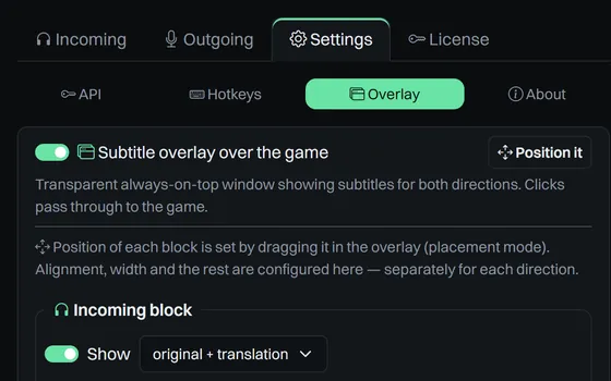 Overlay settings